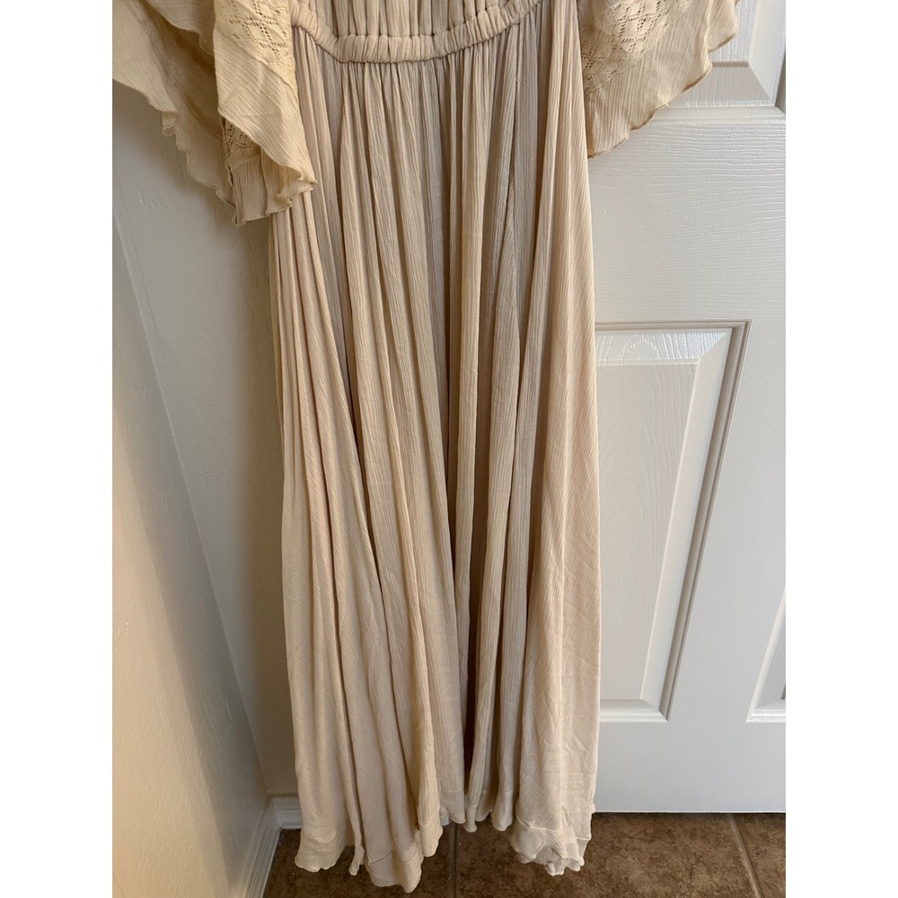 Free People Beach Bliss Maxi Dress - Cream Crinkle Gauze Lace Boho Ruffle - XS - Picture 5 of 12